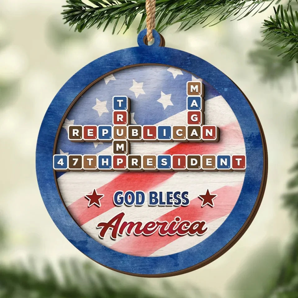 God Bless America Trump 2024 2 Layer Ornament 47th President Trump MAGA Ornament For Xmas God Bless America Trump 2024 2 Layer Ornament 47th President Trump MAGA Ornament For Xmas